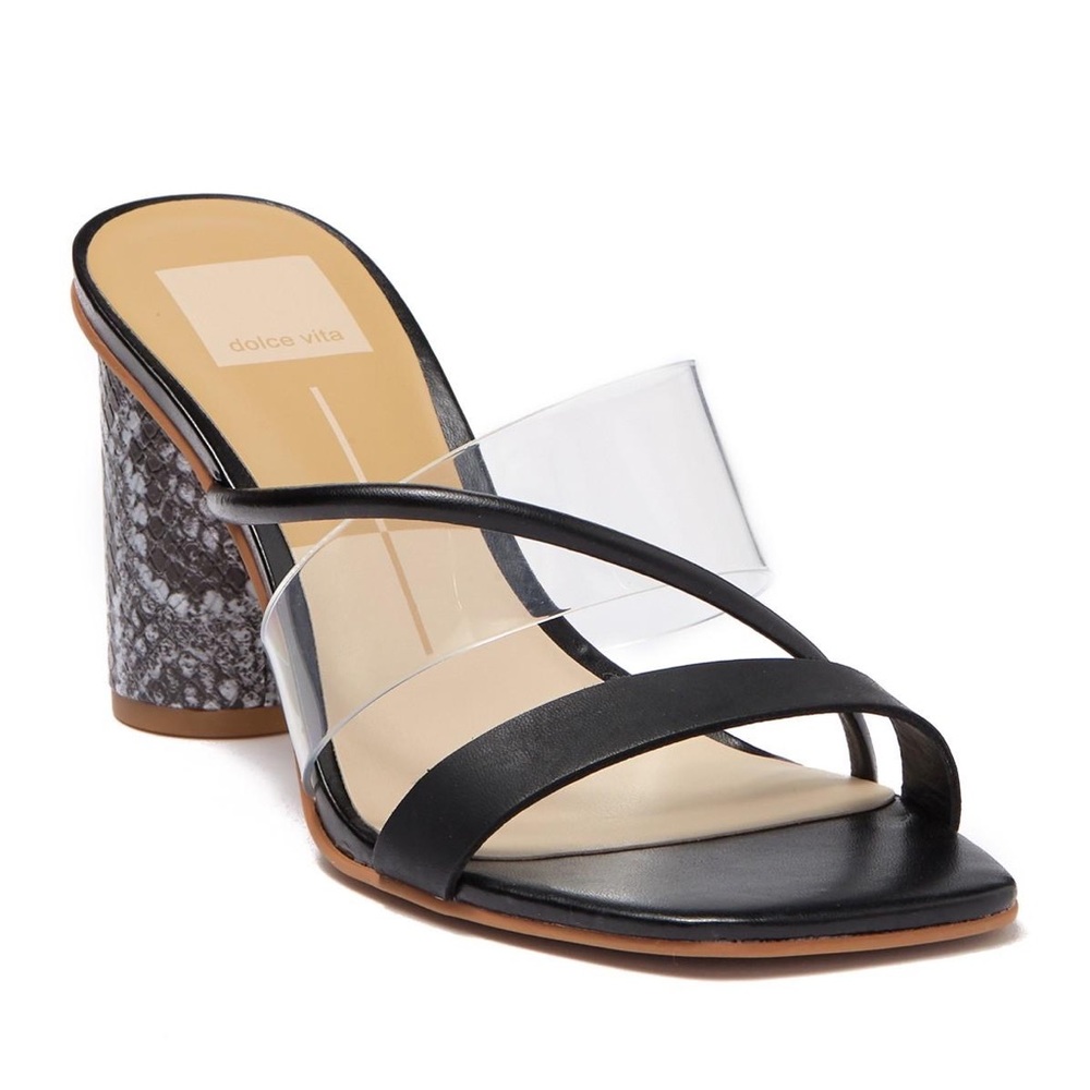Dolce Blanc Black & Snake Print Heel w/Clear Strap 6